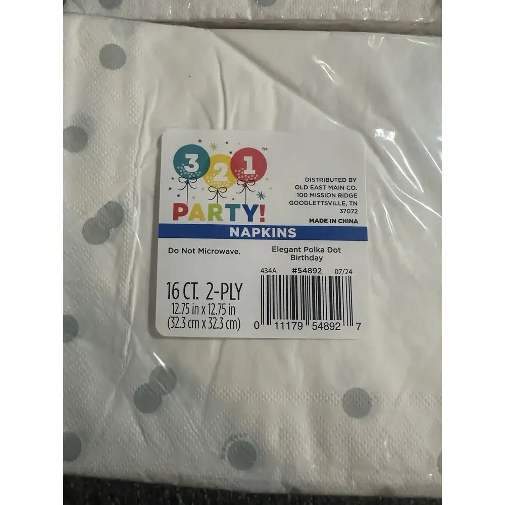 Lot of 4 Happy Birthday Silver Foil Polka Dot Luncheon Napkins 2-Ply